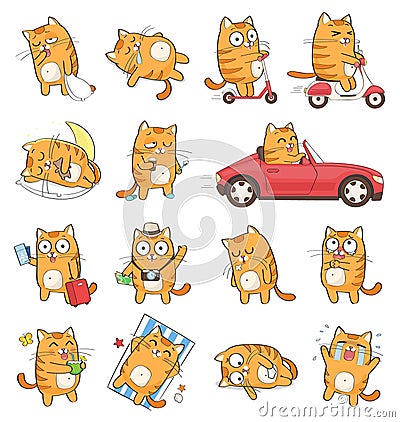 Cute cat character with different emotions. Stock Photo