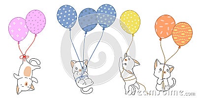 Cute cat characters with balloons Vector Illustration