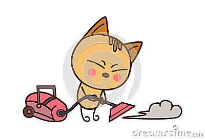 Cute Cat cleaning with a vacuum cleaner. Stock Photo