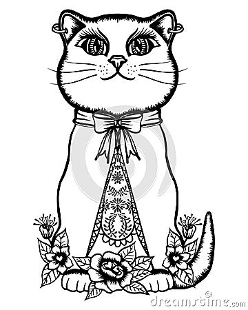 Cute cat coloring book or active page Vector Illustration