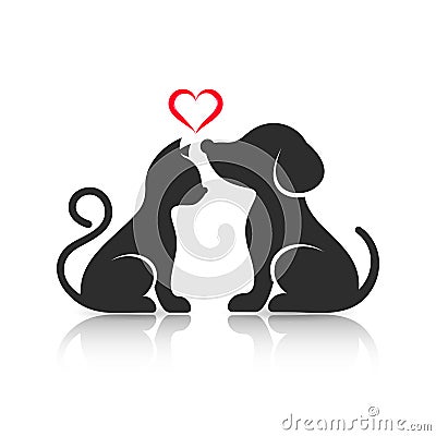 Cute cat and dog silhouettes Vector Illustration