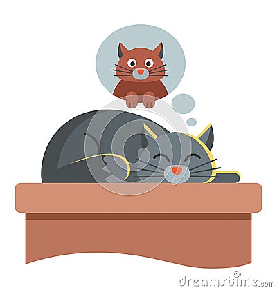 Cute cat dreams of another cat. Vector Illustration