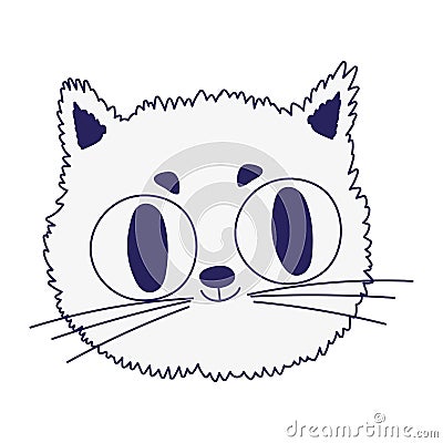 Cute cat feline face big eyes cartoon icon design line style Vector Illustration