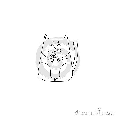 Cute cat with flowes . Hand drawn vector illustration isolated on white background Cartoon Illustration