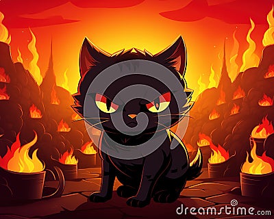 cute cat full of devilish and mischievous things. Cartoon Illustration