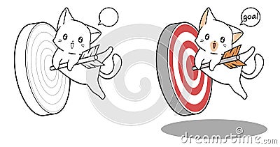 Cute cat is hangging the arrow cartoon easily coloring page for kids Vector Illustration