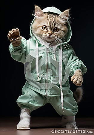 Cute cat in hip hop style outfit. Glamorous fashion concept. Unreal and futuristic. Ai generated Stock Photo