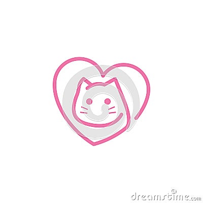 Cute Cat Kitten Lover Care Simple Line Logo Vector Illustration