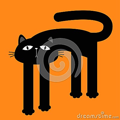 Cute cat with long legs. Tall kitten. Happy Halloween. Cartoon baby pet character. Long paws. Kawaii black kitty head face. Vector Illustration