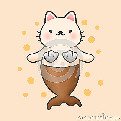 Cute cat mermaid cartoon hand drawn style Stock Photo