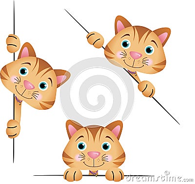 Cute cat peeking from behind in various positions Vector Illustration