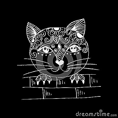 Cute cat peeping. Cartoon style. Vector Illustration