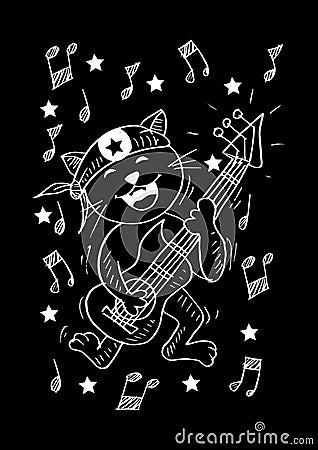 Cute cat playing a guitar Vector Illustration