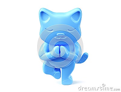 Cute cat practicing yoga. 3d render. Children`s yoga Stock Photo