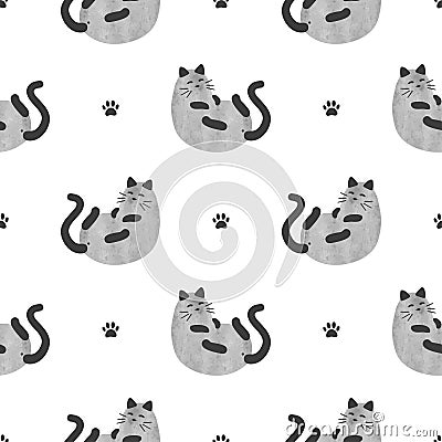 Cute cat seamless pattern. Vector watercolor cats illustration for kids Vector Illustration