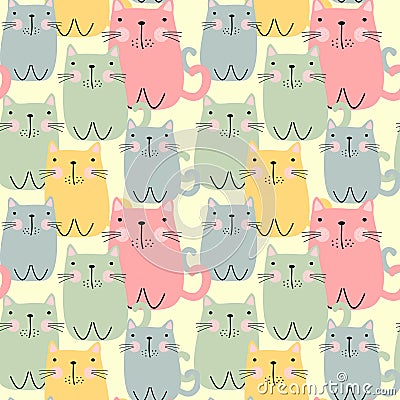 Cute cat seamless pattern vector. Lovely cat in pastel color. Vector Illustration