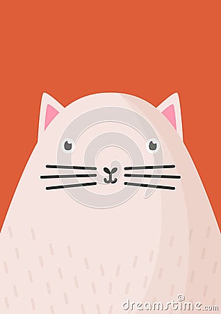 Cute cat snout flat vector illustration. Adorable pet face background in cartoon style. Funny close up kitten head Vector Illustration