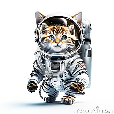 A cute cat in space suit on white background Stock Photo