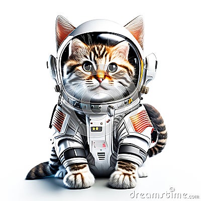 A cute cat in space suit on white background Stock Photo