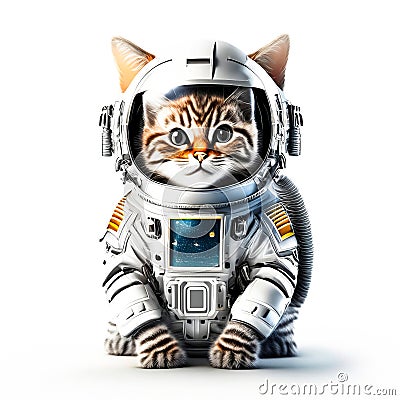 A cute cat in space suit on white background Stock Photo