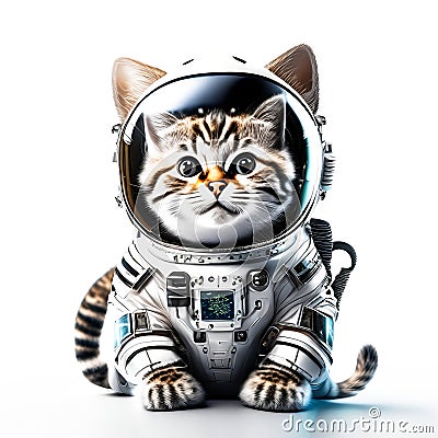 A cute cat in space suit on white background Stock Photo