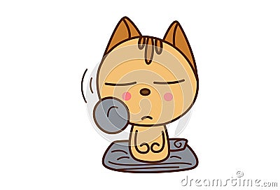 Cute Cat Sticker sitting in an upset mood. Stock Photo