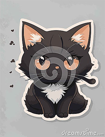 Cute cat sticker, vector sticker, glare in the eyes, full figure Stock Photo