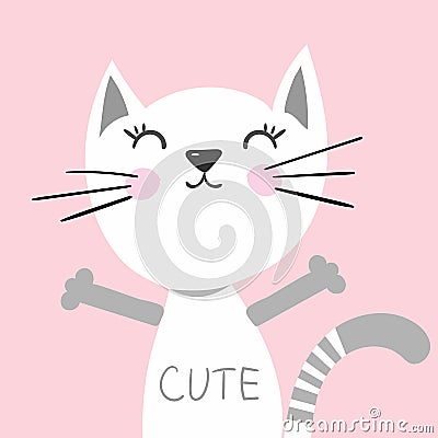 Cute cat with text inscription vector illustration, print design kitten, children print on t-shirt girl. Vector Illustration