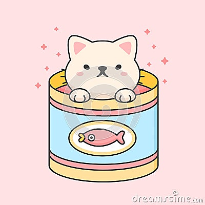 Cute cat in a tuna can Stock Photo