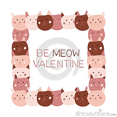 Cute cat vector frame for valentines day Vector Illustration
