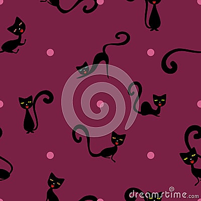 Cats Seamless Wallpaper Vector Random Pattern Vector Illustration