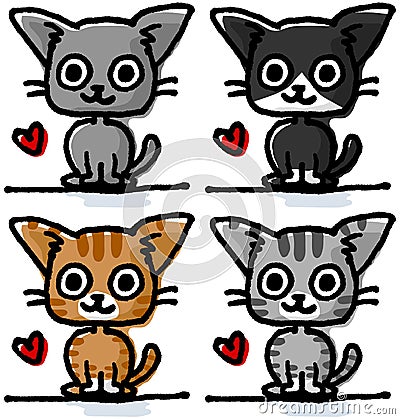 Cute cats hand-painted Vector Illustration