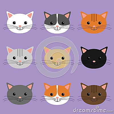 Cute cats heads illustration. Cartoon character. Vector Illustration