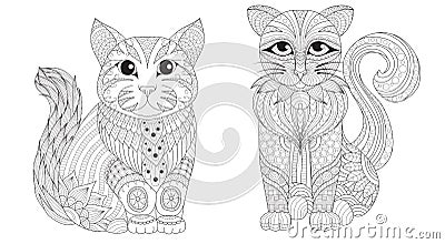 Cute cats set for coloring pages and print design. Vector illustration Vector Illustration