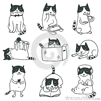 Cute cats set Vector Illustration