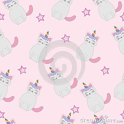 Cute cats unicorn seamless pattern Vector Illustration