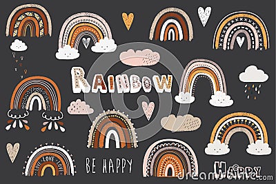 Cute Chalkboard Doodle Boho Rainbow Elements Vector Illustration