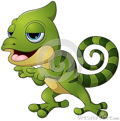 Cute chameleon lizard cartoon pointing Vector Illustration