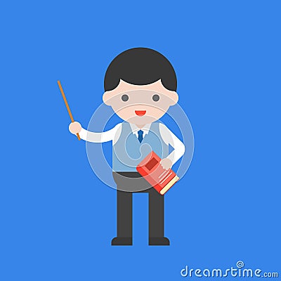 Cute character back to school theme, teacher pointer and book in Vector Illustration