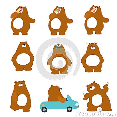 Cute character brown bear variety action pack Vector Illustration