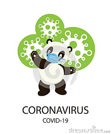 Cute Character Cartoon Panda wearing a mask for protection from Coronavirus Vector Illustration