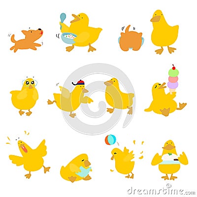 Cute character duck variety action pack Vector Illustration