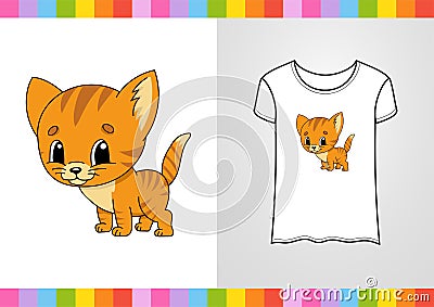 Cute character on shirt. Colorful vector illustration. Cartoon style. Isolated on white background. Design element. Template for Vector Illustration