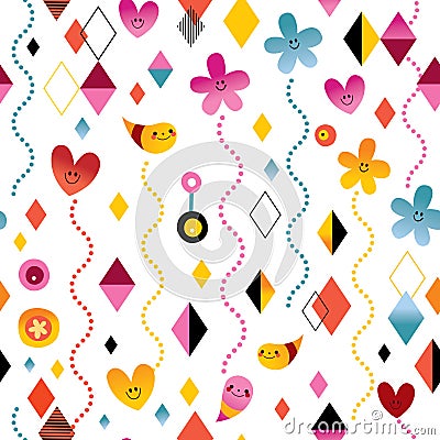 Cute characters happy seamless pattern Vector Illustration