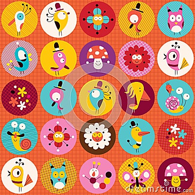 Cute characters nature pattern Vector Illustration