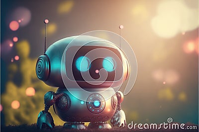 Cute chat robot assistance isolated on colorful blur background with robotic innovation Stock Photo