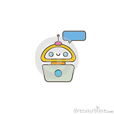 Cute chatbot character or intelligent assistant with speech bubble isolated on white background. Vector Funny robot Vector Illustration