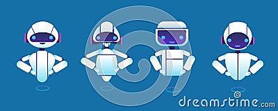 Cute chatbots. Robot assistant, chatter bot, helper chatbot vector cartoon characters Vector Illustration