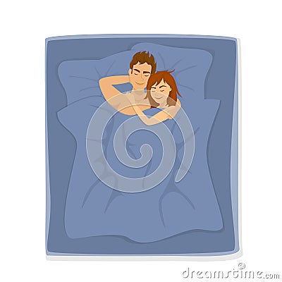 Cute cheerful couple sleeping together on the bed Vector Illustration