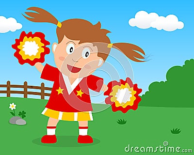 Cute Cheerleader Girl in the Park Vector Illustration